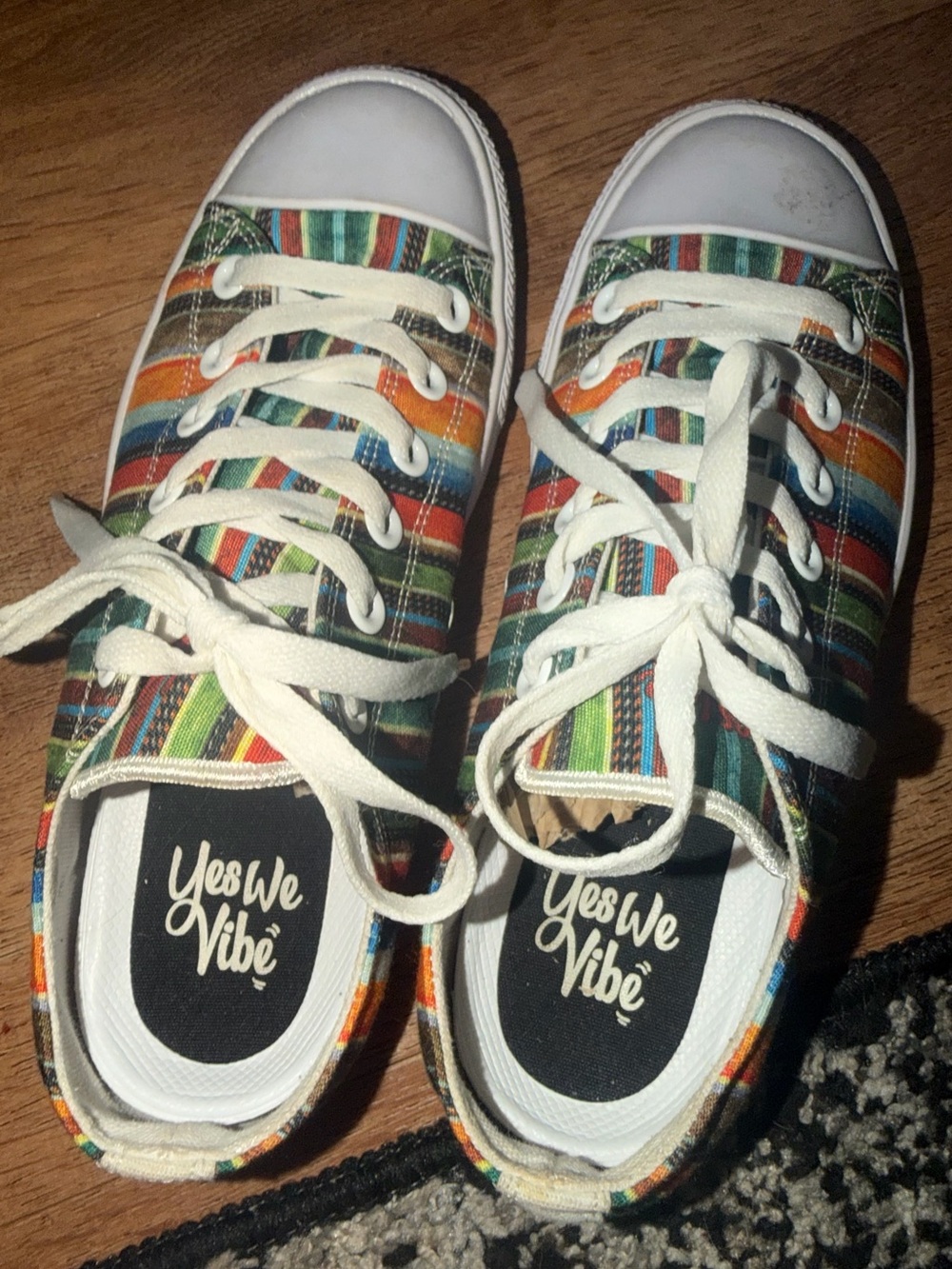 Yes We Vibe Women's Multi-Striped Canvas Sneakers in White Trim. Never worn